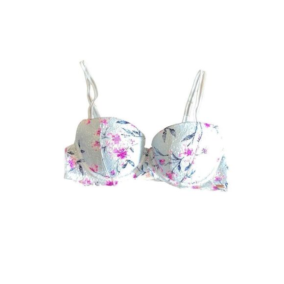 Victoria's Secret PINK Date Push Up Bra 32C Blue Floral cute girlycore - Picture 1 of 4